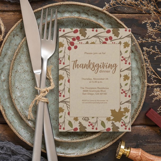 Thanksgiving för löv från Rustic Höst löv Inbjudningar (Rustic Thanksgiving dinner party autumn foliage invitation)