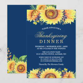 Thanksgiving för marin blå roustiska solrosor inbjudningar