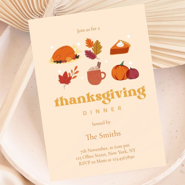 Thanksgiving för matning av Chic för matning av  r Inbjudningar (Thanksgiving Dinner Orange White Pumpkins Peach Invitation)