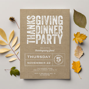 Thanksgiving för Modern Rustik Burlap Party Inbjudningar