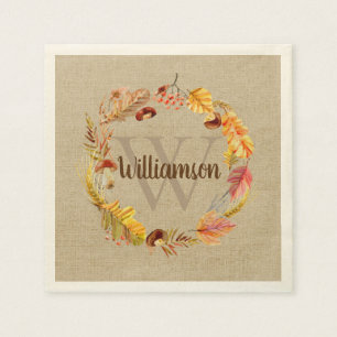 Thanksgiving för Monogram för höstlövkran Pappersservett