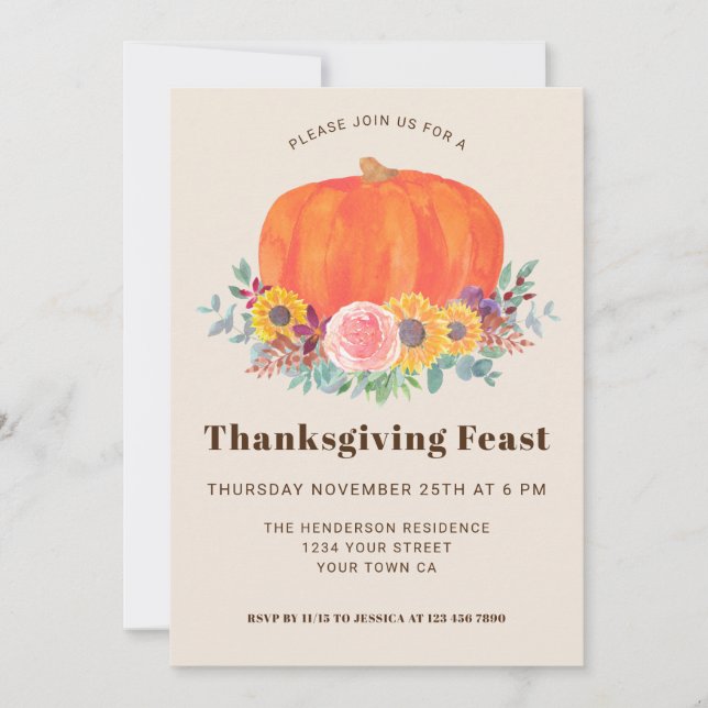 Thanksgiving för Pumpkin-korrigering Inbjudningar (Framsida)