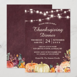 Thanksgiving för Pumpkin String Ljus-Blommigt Inbjudningar