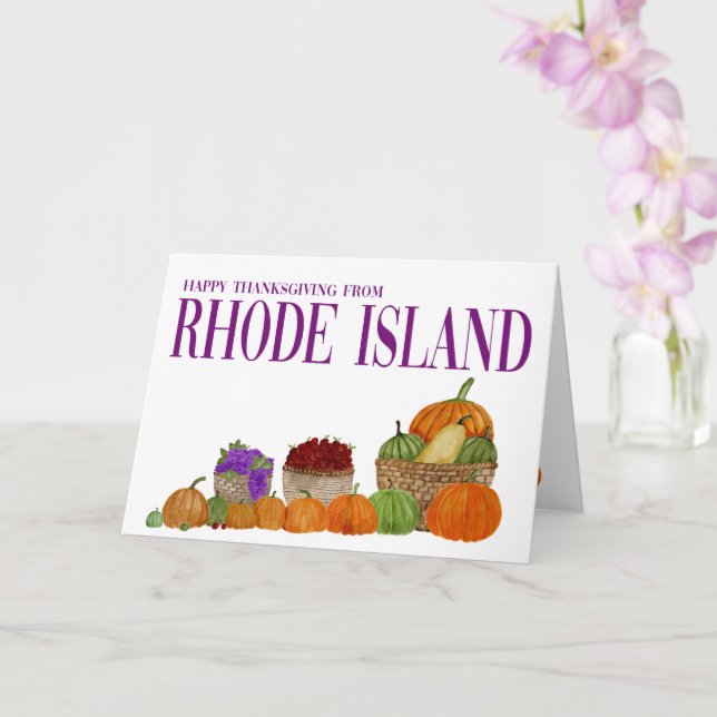 Thanksgiving för rhode island Watercolor Pumpkins Kort (Orkide)