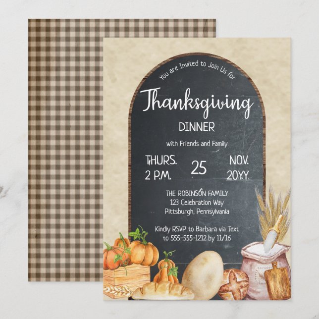 Thanksgiving för Rustic Land Chic Chalkboard- Inbjudningar (Fram/baksida)