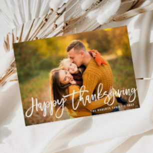 Thanksgiving för skript med vita penseldrag julkort