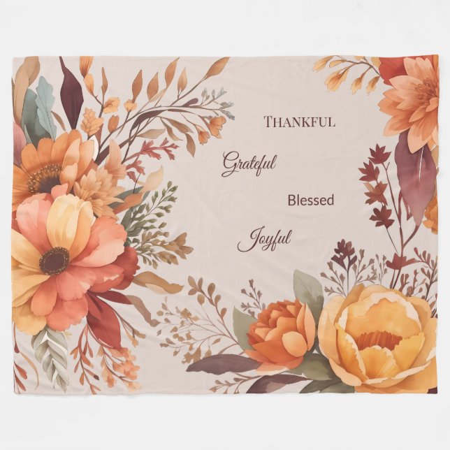 Thanksgiving för tacksam Grategul Blzed Blommigt Fleecefilt (Framsidan (Horisontell))