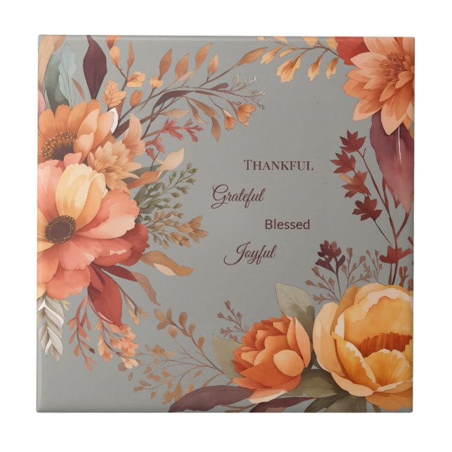 Thanksgiving för tacksam Grategul Blzed Blommigt Kakelplatta (Framsidan)