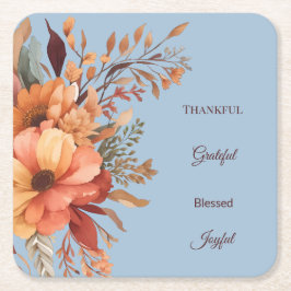 Thanksgiving för tacksam Grategul Blzed Blommigt Underlägg Papper Kvadrat