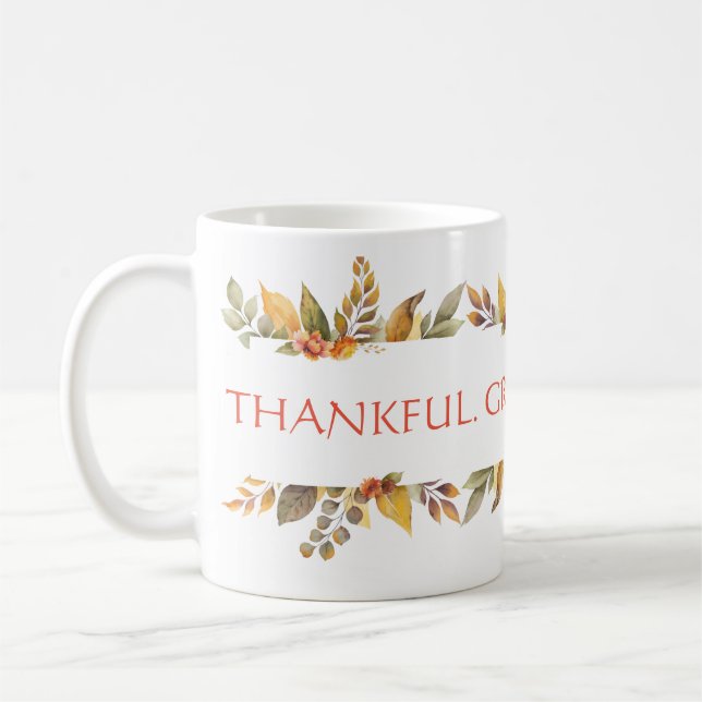 Thanksgiving för tacksam, välsignad Blommigt Kaffemugg (Vänster)