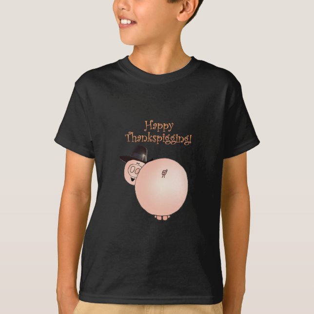 Thanksgiving "för Thankspigging" rolig tecknadgris Tee Shirt (Framsida)