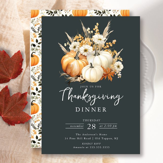 Thanksgiving för vacker Blommigt av Pumpkin Inbjudningar (Skapare uppladdad)