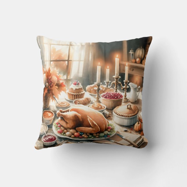 Thanksgiving för vattenfärg T-Shirt Kudde (Baksida)