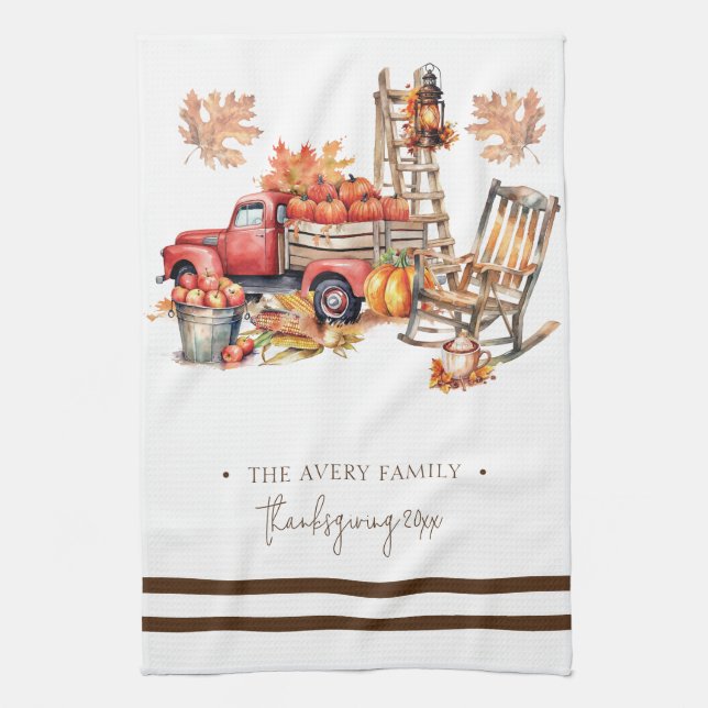Thanksgiving för vattenfärgen personlig Family Nam Kökshandduk (Vertikal)