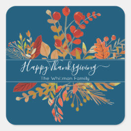 Thanksgiving för vattenfärgsfall - Fall Foliage |  Fyrkantigt Klistermärke