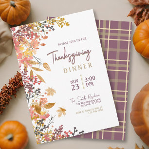 Thanksgiving för vattenfärgsfall, upplyst blommigt inbjudningar