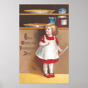 Thanksgiving för Vintagen Girl and Pumpkin Paj Poster