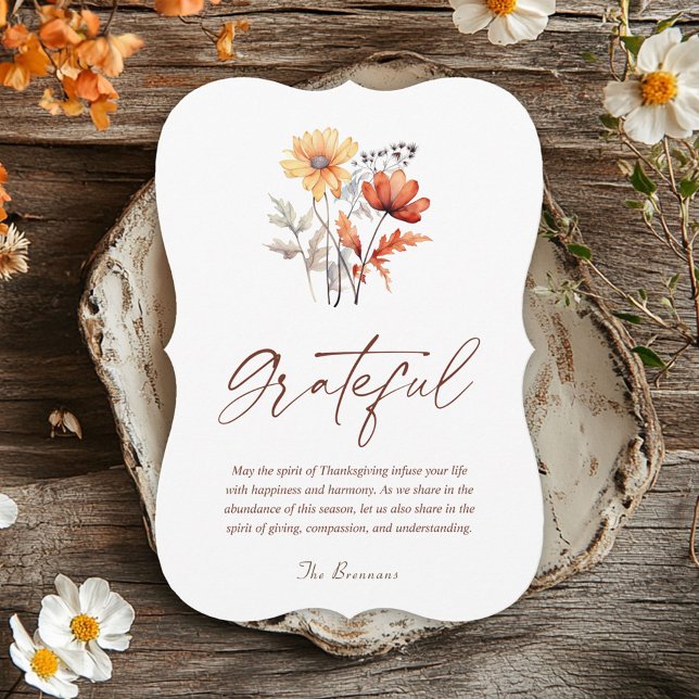 Thanksgiving för Wildblomflock Rustic Elegant Julkort (Wildflower Fall Rustic Elegant Thanksgiving Holiday Card)