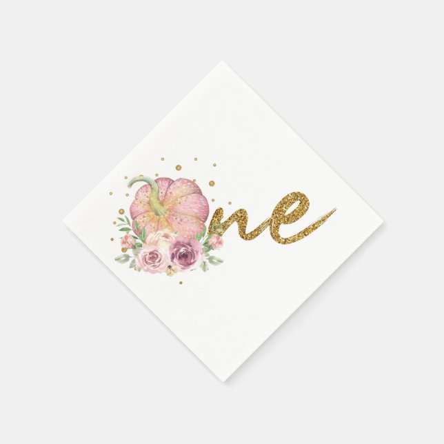 Thanksgiving Första födelsedag Pumpkin Rosa Guld Pappersservett (Hörn)