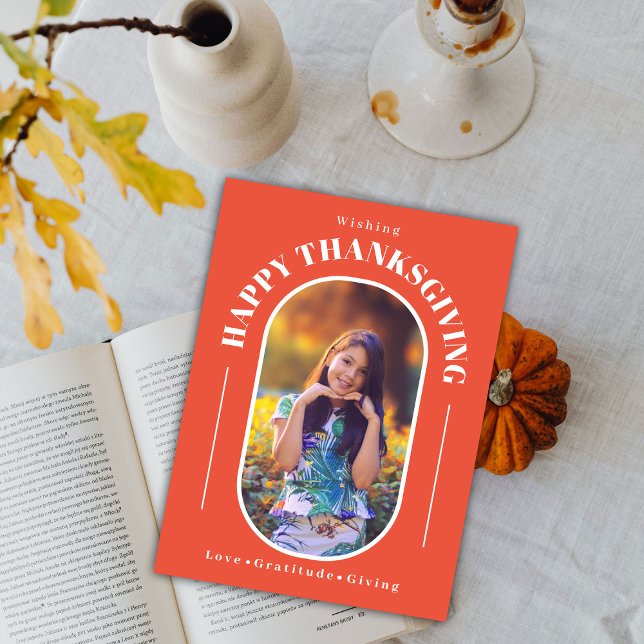 Thanksgiving Fotomodern Orange Julkort (Skapare uppladdad)
