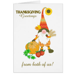 Thanksgiving från båda oss Cute Gnome Pumpkin Hälsningskort