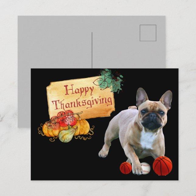 Thanksgiving Französische Bulldogge Postkarte Vykort (Fram/baksida)