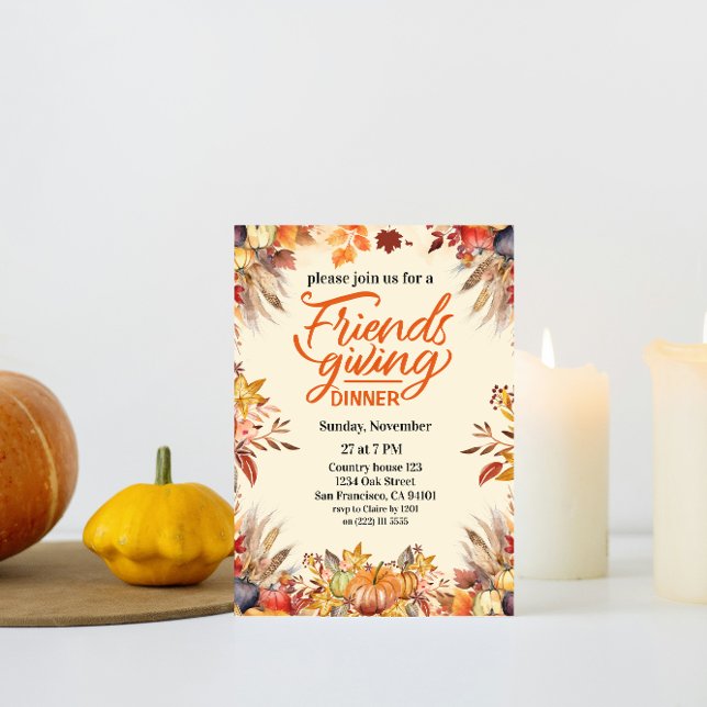 Thanksgiving Friendsgiving Dinner Pumpkin Flowers Inbjudningar (friends dinner fall thanksgiving dinner party family leaves chic elegant pumpkin )