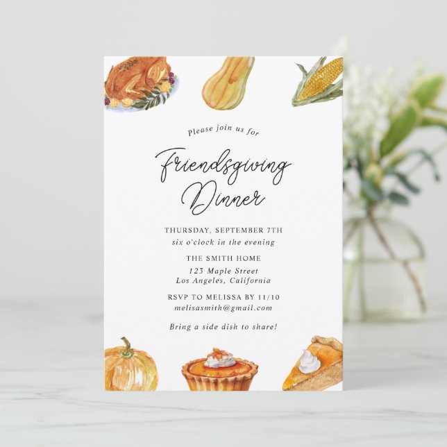 Thanksgiving Friendsgiving inbjudan till middag (Stående Fram)