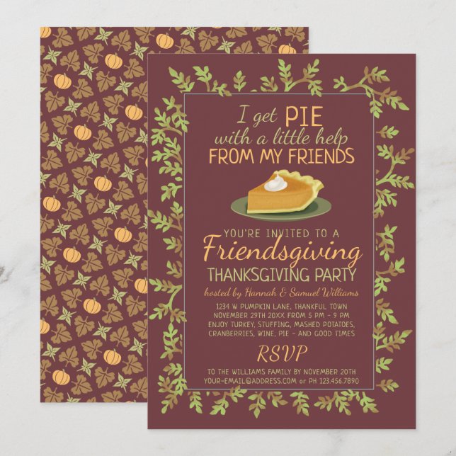 Thanksgiving Friendsgiving Party Pumpkin Paj Humor Inbjudningar (Fram/baksida)