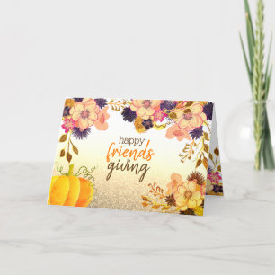 Thanksgiving Friendsgiving Pumpkin & Flowers Helgkort