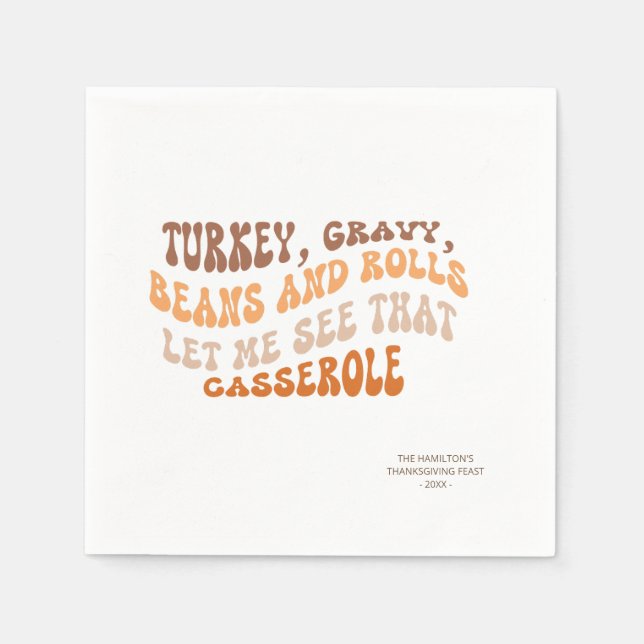 Thanksgiving Friendsgiving Retro Papper Napkins Pappersservett (Framsidan)