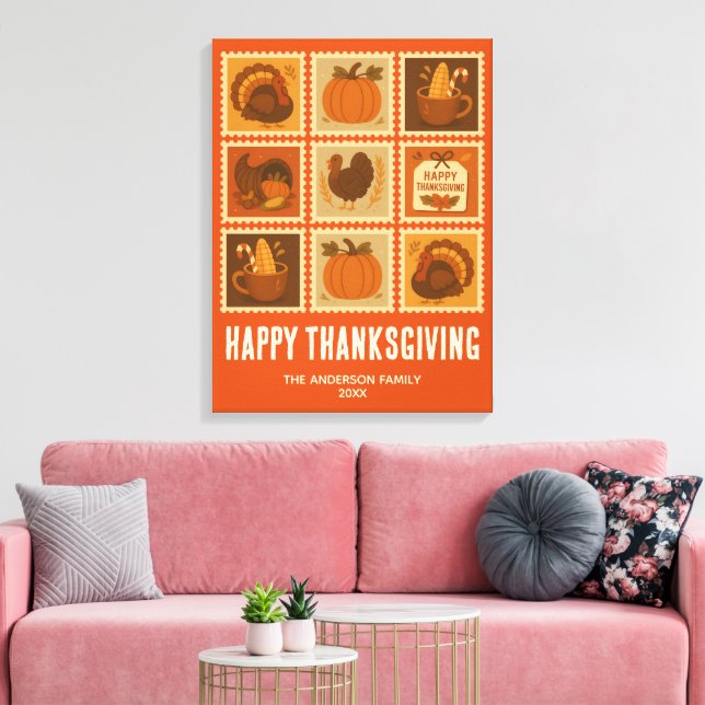 Thanksgiving Frimärke Collage Wall Art Canvastryck (Insitu (Vardagsrum))