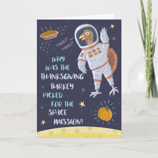 Thanksgiving Funny Astronaut Turkiet Joke Space Pu Helgkort (Framsida)