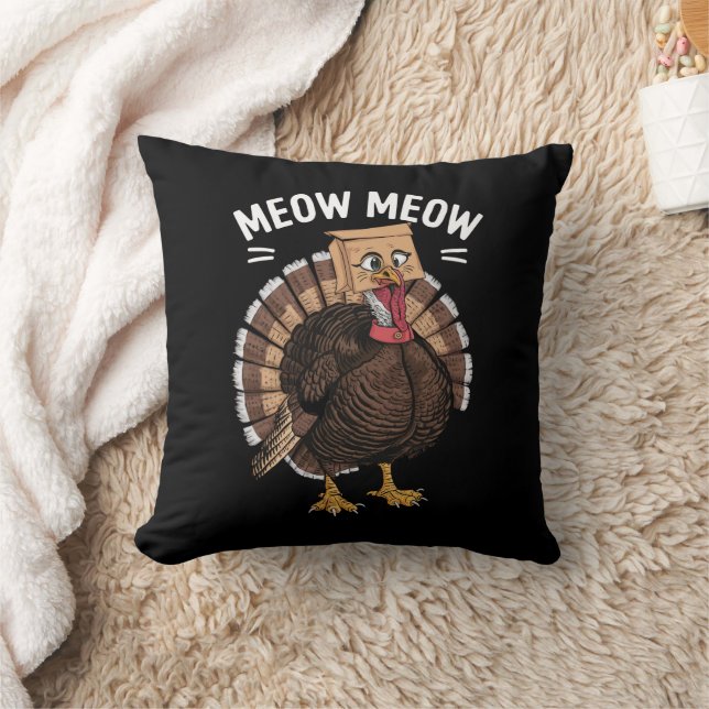 Thanksgiving Funny Turkey Cat Meow Fall Kudde (Filt)