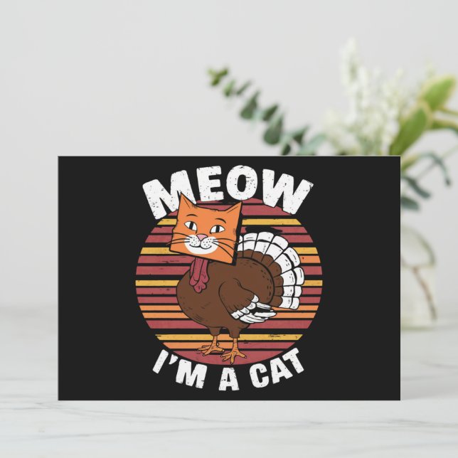 Thanksgiving Funny Turkey Fake Cat Retro Inbjudningar (Stående Fram)