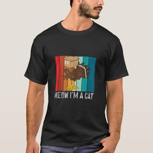 Thanksgiving Funny Turkey Fake Cat Retro Meow I m T Shirt (Framsida)