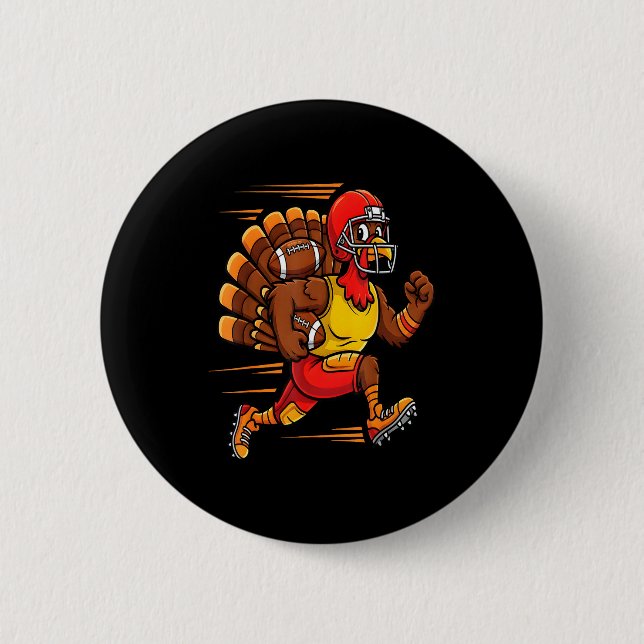 Thanksgiving Funny Turkey Playing Football Men Boy Knapp (Framsida)