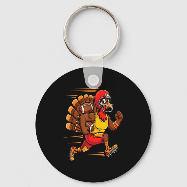 Thanksgiving Funny Turkey Playing Football Men Boy Nyckelring (Framsida)