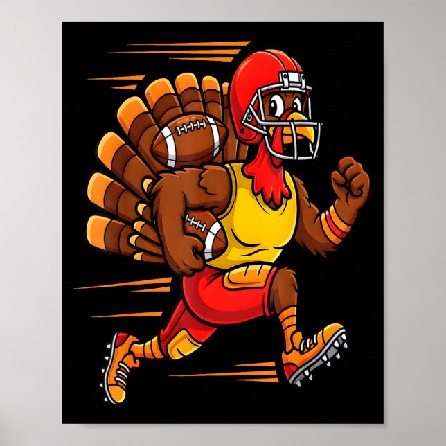 Thanksgiving Funny Turkey Playing Football Men Boy Poster (Framsidan)