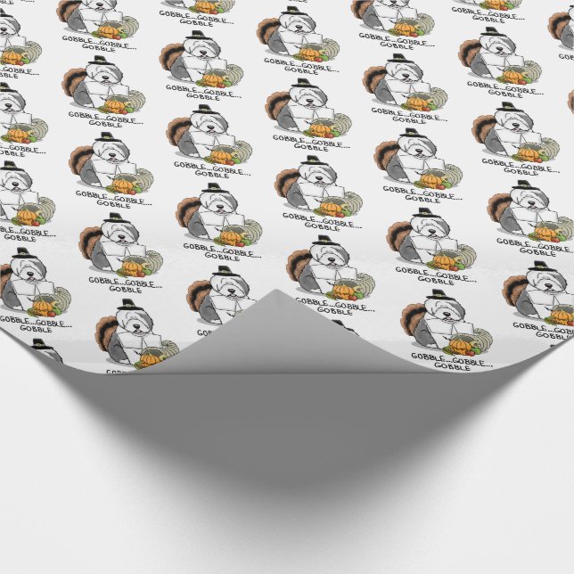 Thanksgiving Gamla engelska Sheepdog (Grått 1) Rol Presentpapper (Hörn)