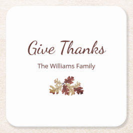 Thanksgiving Ge tack för Fall Foliage Autumn Underlägg Papper Kvadrat