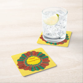 Thanksgiving Geometric Orange Grönt Guld Circular Underlägg Papper Kvadrat