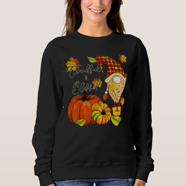 Thanksgiving Gnome Thankful & Blessed T Shirt (Framsida)