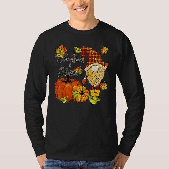 Thanksgiving Gnome Thankful & Blessed T Shirt (Framsida)