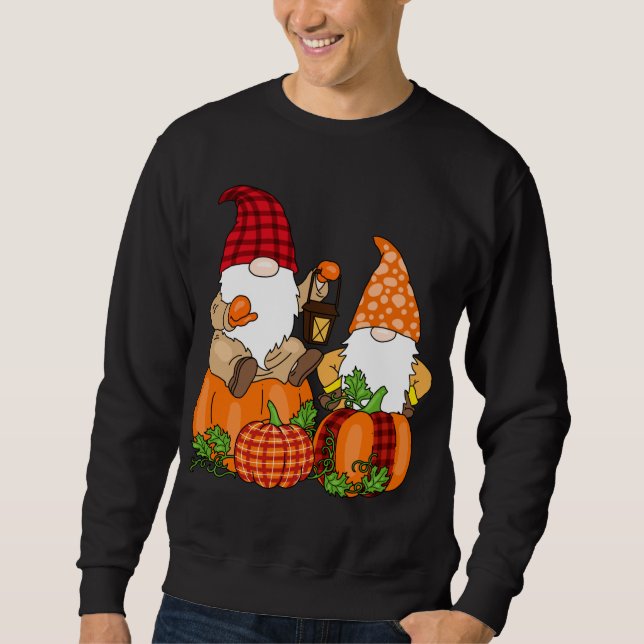 Thanksgiving Gnomes Cute Pumpkin Autumn Gnome Lång Ärmad Tröja (Framsida)