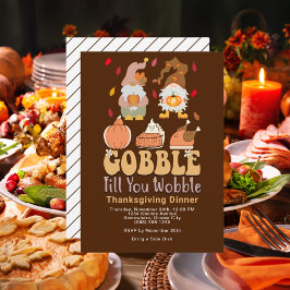 Thanksgiving Gnomes Gobble-inbjudan Julkort