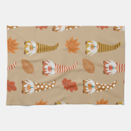 Thanksgiving Gnomes med Höst löv Kökshandduk