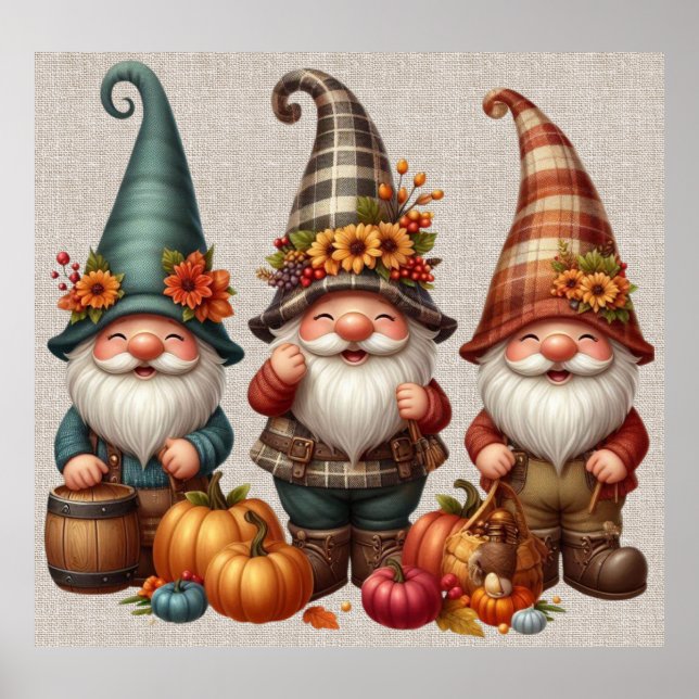 Thanksgiving Gnomes Trio Art Poster (Framsidan)
