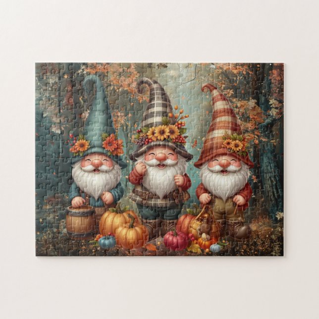 Thanksgiving Gnomes Trio Puzzle Pussel (Horisontell)
