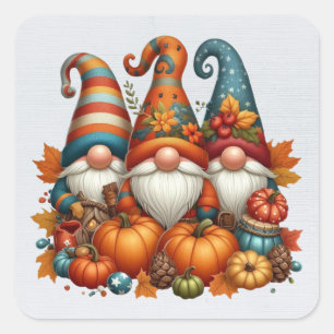 Thanksgiving Gnomes Trio Stickers Fyrkantigt Klistermärke